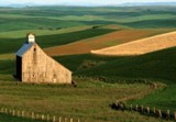 Country Barn and Farm Fields