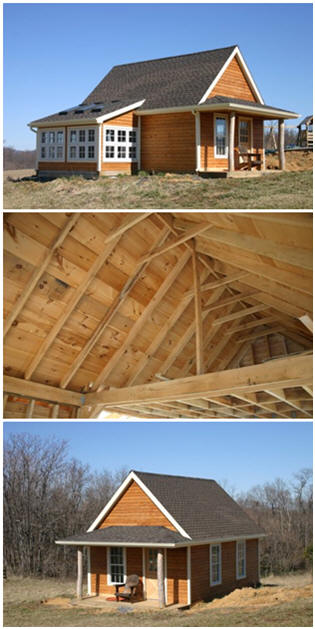 A West Virginia Gardener's Potting Shed - The owner took stock plans for the Candlewood Mini Barn and added a shady porch and greenhouse windows to create this beautiful custom design. The same plans are available to help you build your dream hobby shop, crafts barn, backyard studio or, whatever. 